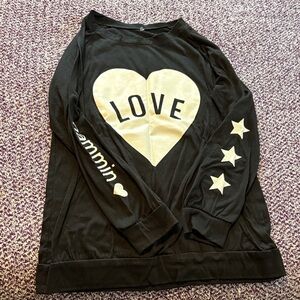 Black Long Sleeve Shirt with Love Heart Design